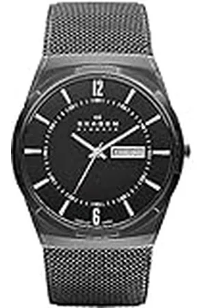 Skagen Melbye Titanium en Midnight Steel Mesh Day-date horloge