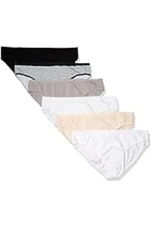 Amazon Bikinibroekje voor dames (verkrijgbaar in grote maten), 6 stuks, basiskleuren/strepen, 2x