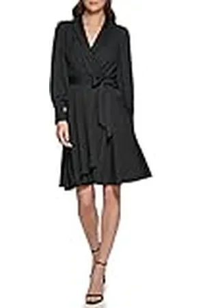DKNY Dames Balloon Sleeve V-hals knielengte jurk, , 4, , 34