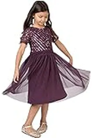 Maya Deluxe Meisjesmidi-jurk voor bruiloft met pailletten versiering korte mouw prom verjaardagsfeestje bruidsmeisje, , 3-4 jaar