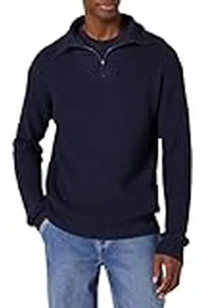 Amazon Heren Quarter-Zip Rib-Knit Relaxed-Fit Trui, Navy, X-Small