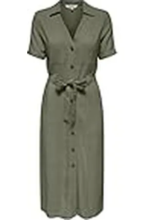 ONLY Midi-hemdjurk voor dames, met riem, korte mouwen, V-hals, knoopsluiting, , XS