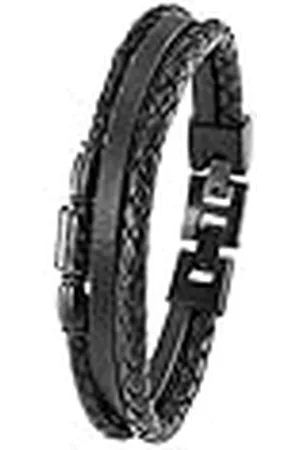 QS by s.Oliver Armband roestvrij staal carbon/leder herenarmsieraad, 20+1,5 cm, zilver, Wordt geleverd in geschenkverpakking, 2022637