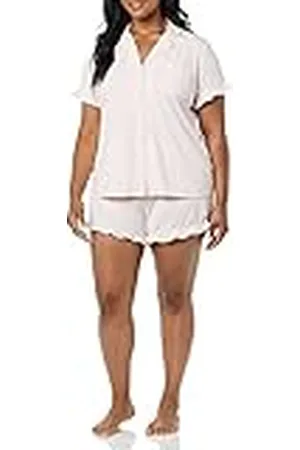 Amazon Dames katoenen modale biezen inkraag pyjamaset (verkrijgbaar in grote maten), , S