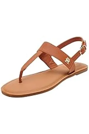 Tommy Hilfiger Dames lederen string SANDAAL plat, bruin (kaneel schors), 7 UK, , 41 EU