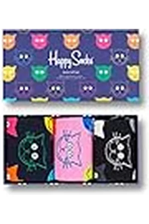 Happy Socks 3-Pack Mixed Cat Socks Gift Set, kleurrijke en leuke, Sokken voor Dames en Heren, Veelkleurig 3 paar (36-40)
