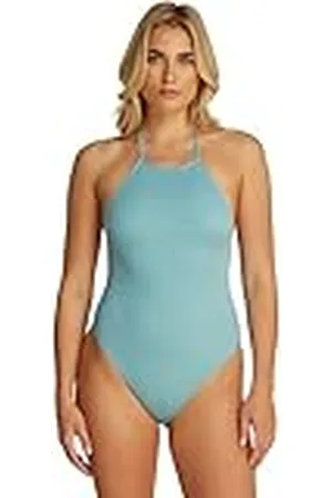 Calvin Klein Dames HOGE HALS EEN PIECE-RP Halter Badpak, Groen (Saltwater Aqua), XL, , XL