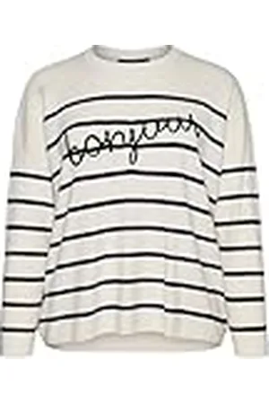 VERO MODA VMARIA Bonjour LS O-Neck Pullover GA, Birch/Detail:w. Navy Blzer Stripes W. Black Text, XL