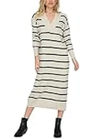 ONLY Bestseller A/S Dames Onlnew Tessa L/S MIDI V Dress KNT NOOS jurk, Pumice Stone/Stripes: zwart, L, , L