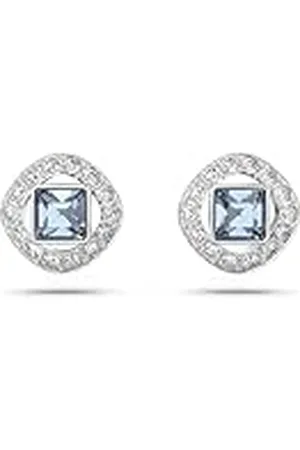 Swarovski Angelic Oorknopjes, Square Slijpvorm, Blauw, Rodium Toplaag