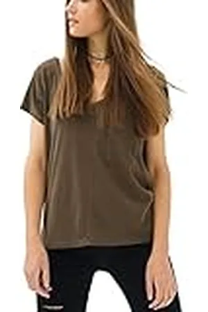 Trueprodigy Audrey t-shirt voor dames basic korte mouwen v-hals vrouwen casual vrije tijd top modieus shirt v-neck tee slim fit kleding, Kleur: , Maat:XL