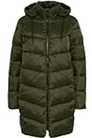 Kaffe Puffer Coat voor dames, hoge kraag, capuchon, middellange lengte, rits, regular fit, , 42