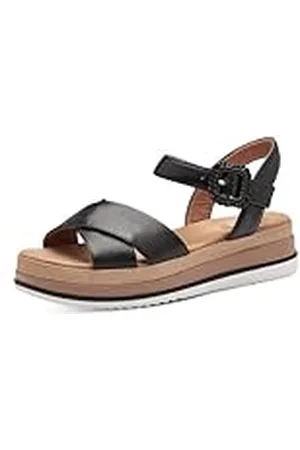 Tamaris Dames Comfort 8-88701-42 001 Wedge Plateau Comfortabele extra brede alledaagse schoen feestelijk elegant platte sandalen, 40 EU breed, zwart, 40 EU Breed