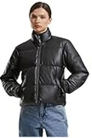 Urban classics Damesjack, synthetisch leren pufferjack, lichte bufferjas voor vrouwen, opstaande kraag, regular fit, maten XS-5XL, , L