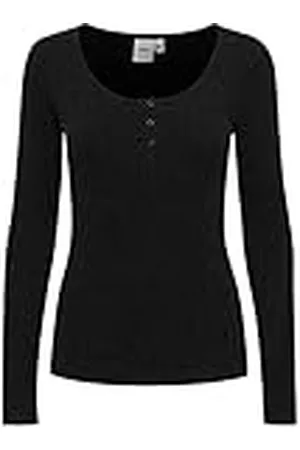 Ichi IHSUPER LS Damesshirt met lange mouwen, shirt met lange mouwen, basic geribbeld shirt met lange mouwen en geknoopte hals, nauwsluitend, regular fit, , M