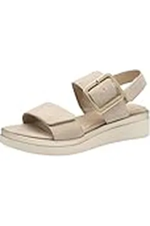 Tamaris Comfort Damessandalen, plat, van leer met gesp, sleehak, beige suède, 41 EU, , 41 EU