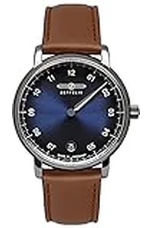Zeppelin Dameshorloge met lederen band 36 MM ETA kwarts monotimer met één wijzer Datum 8643, , Riemen.