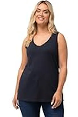 Ulla Popken Damestop, V-hals, klassiek, puur katoenen T-shirts, , 46 NL