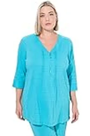 Ulla Popken Dames grote maten grote maten plus size bubbeltuniek, biezen, hartuitsnijding, 3/4-arm, , 42-44 Grote maten