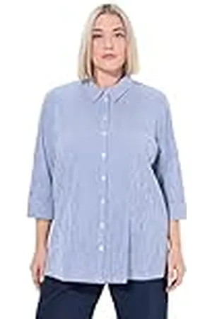 Ulla Popken Dames grote maten grote maten plussize bubbelblouse, strepen, hemdkraag, 3/4-mouw, , 58-60 Grote maten