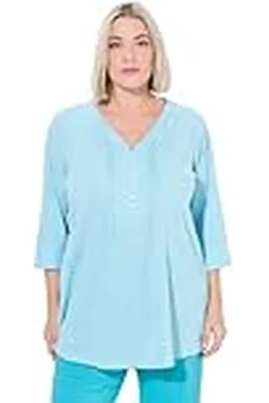 Ulla Popken Dames grote maten grote maten plus size bubbeltuniek, hartuitsnijding, biezen, 3/4-arm, , 58-60 Grote maten