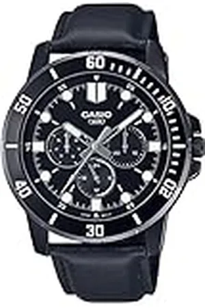 Casio Horloge Mannen Analoge Multi Handen Zwarte Wijzerplaat Lederen Band MTP-VD300BL-1EUDF., , riem
