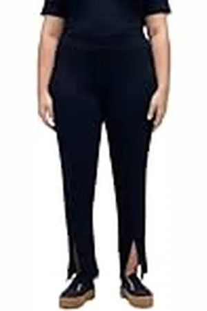 Ulla Popken Dames kick flared legging in rib jersey met slips, marine, 58/60, , 58/60 NL
