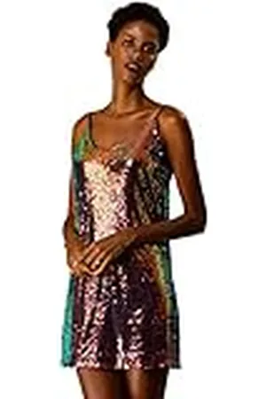 Allegra K Feestjurk voor dames, glinsterend, verstelbare riem, mini-paillettenjurk, , XL