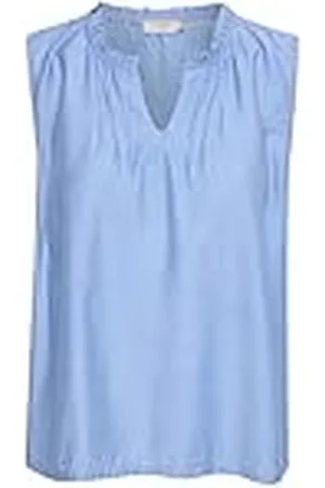 Cream Dames mouwloze top dames blouse Frill Neck Regular Fit, , 32