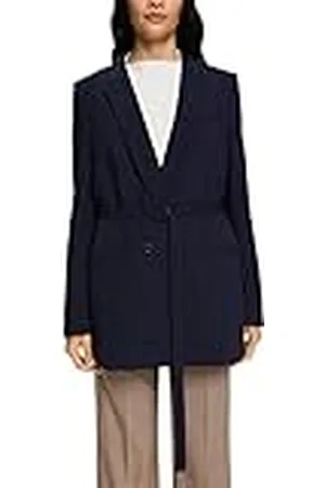 ESPRIT Blazer met riem, Donkerblauw, 36