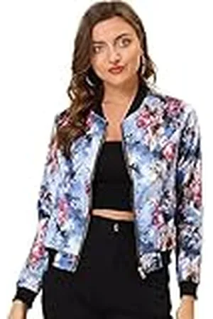 Allegra K Dames lange mouwen staande kraag blouson bloemen bomberjas jas jas
