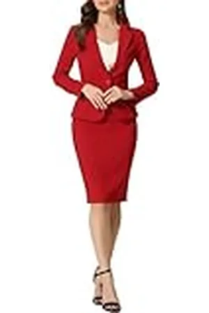 Allegra K Dames 2-delige set met trekkoord business casual lange mouwen blazer en kokerrok, , M