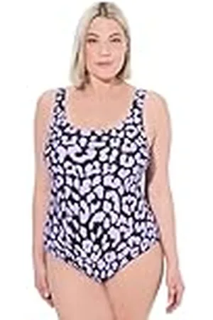 Ulla Popken Badpak voor dames, grote maten, plussize, luipaardpatroon, zonder softcups, ronde hals, , 50-52
