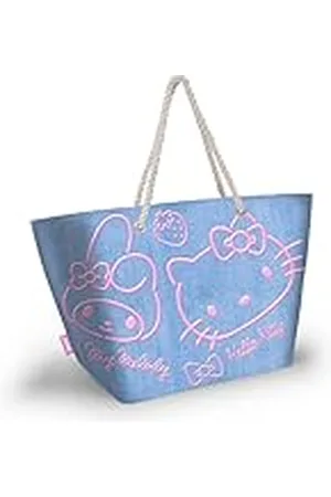 KARACTERMANIA Sanrio Hello Kitty Denim-Soleil strandtas, blauw, 52 x 37 cm, , Eén maat, Soleil Strandtas Sanrio