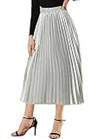 Allegra K Vrouwen geplooide rok ritssluiting Accordion Metallic Midi Rokken