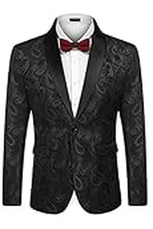 Coofandy Mannen Bloemen Smoking Dinner Jacket Regular Fit Sjaal Revers Paisley Prom Party Suit Jassen, , M