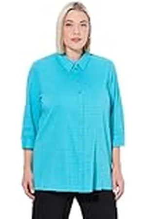 Ulla Popken Dames grote maten grote maten plus size blouse, bubbelkwaliteit, hemdkraag, 3/4-mouw, , 46-48 Grote maten