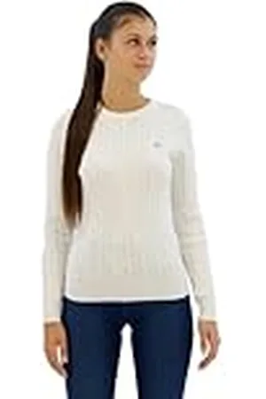 GANT Dames Stretch Cotton Cable C-Neck Trui, Eggshell, Standaard, , XL