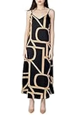 ONLY ONLAMELIA MIDI Slip Dress PTM, Zwart/Aop: maritiem geweldig logo, M