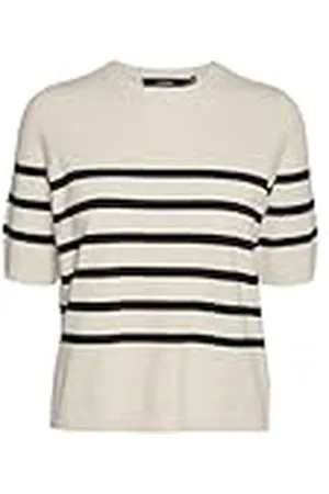 VERO MODA VMSABA Plain SS O-hals pullover GA NOOS, Birch/Stripes: w Black, XL