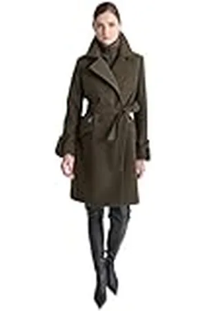 DKNY Dames Zip Front Belted Wrap Coat, , Large, , L