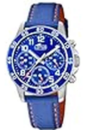 Lotus Kinderhorloge 18581/6, junior, collectie, behuizing van roestvrij staal, grijs, blauwe leren band, , Klassiek
