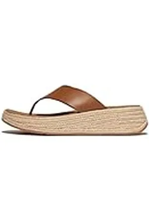 FitFlop Vrouwen F-Mode Espadrille lederen platte T/Post sandalen, Deep Tan, 3 UK, , 36 EU