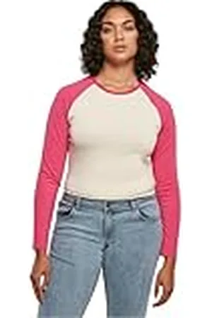 Urban classics Damen, T-Shirt, Ladies Organic Cropped Retro Baseball Longsleeve, , 3XL