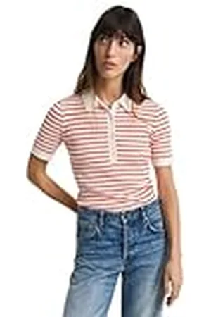 GANT Rib Knit Striped Ss Rugger Polo Pullover voor dames, , M