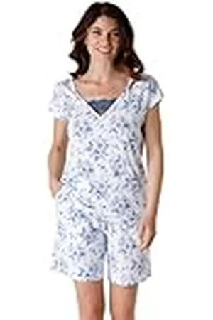 Lovable Korte pyjamaset van jersey, 100% katoen, diepe V-hals met kanten inzetstuk voor dames, , M