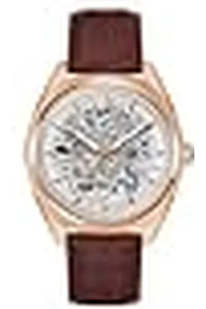 BULOVA Heren analoog automatisch horloge met lederen armband 97A175, , Surveyor Kwarts Rose Gouden Tone Roestvrij Stalen Riem