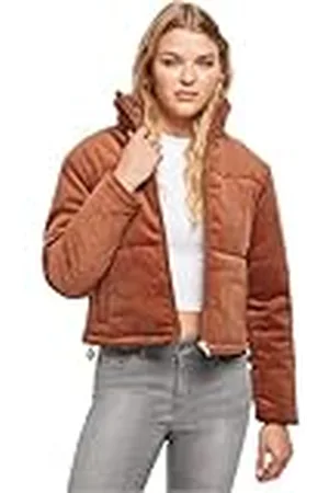 Urban classics Dames winterjas corduroy puffer jack met opstaande kraag, kort gesneden, type donsjack, maat XS tot 5XL, , L