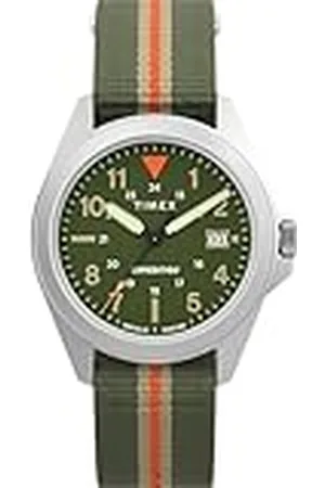 Timex Unisex expeditie 36 mm horloge - groene stof slip-thru band groene wijzerplaat zilverkleurige kast TW4B32400