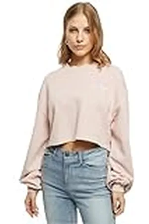 Urban classics Damen Sweatshirt Ladies Cropped Small Embroidery Terry Crewneck pink S